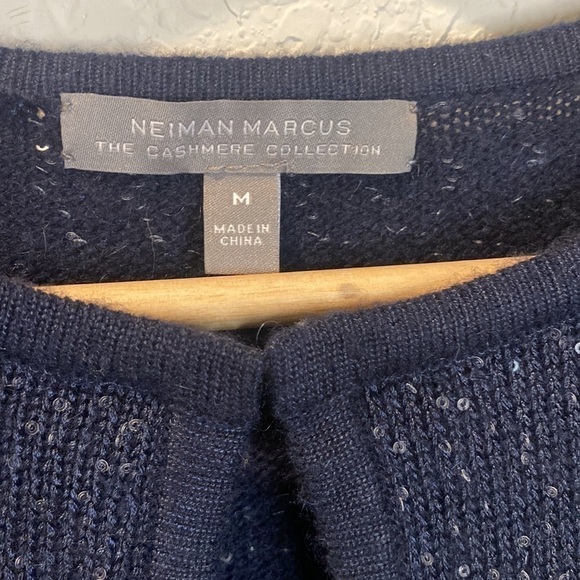 Neiman Marcus Cashmere Open Front Sparkle Cardigan - Navy Blue - Medium - Picture 2 of 12